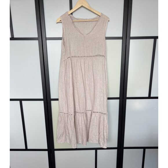Valentina Naldi Linen dress Midi size Large Lagenlook boho coastal Minimal - Picture 5 of 15